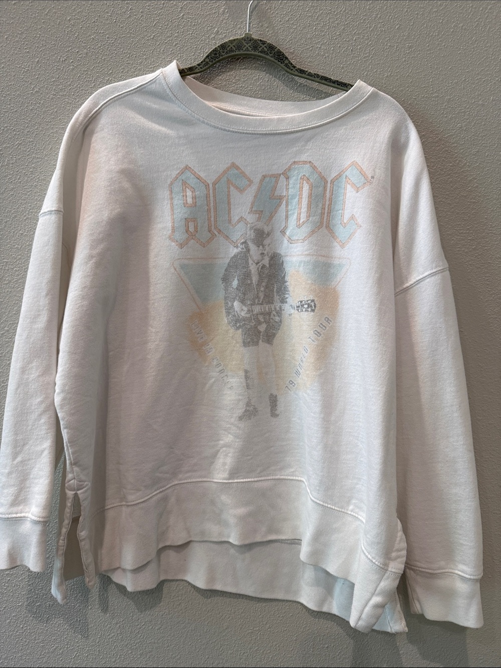 AC/DC Pale White Crewneck with Faded Band Graphic